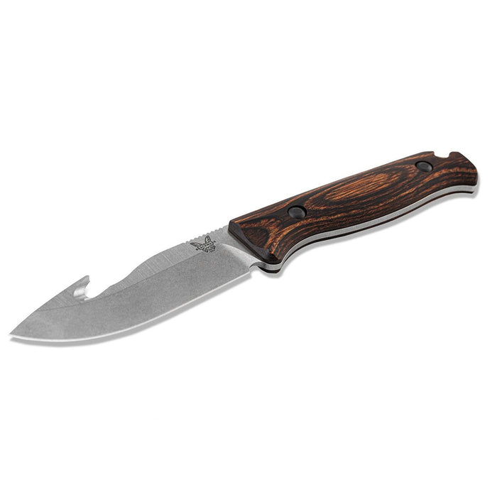 Benchmade Saddle Mountain Skinner Stabilized Wood Handle Satin Drop Point Hook Hunting Fixed Blade Knife - Bm-15004