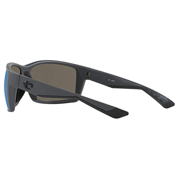 Costa Del Mar Mens Reefton Rectangular Matte Grey Blue Mirrored Polarized Sunglasses - RFT98OBMGLP