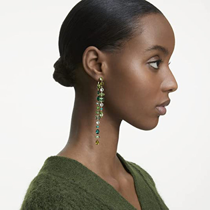 Swarovski Women's Green Crystals Rhodium Finish Metal Gema Drop Earrings - 5613734