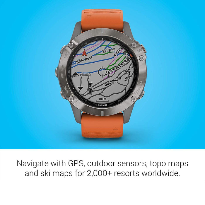 Garmin fenix 6 Sapphire Orange Silicone Band Black Digital Dial Multisport GPS Smart Watch - 010-02158-13