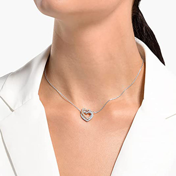 Swarovski Women's White Crystal with Mixed Metal Plated Finish Double Heart Pendant Necklace - 5518868