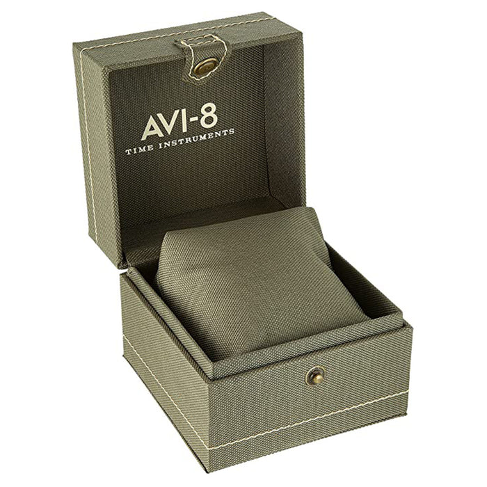AVI-8 Mens Grey Dial Green Leather Band Japanese Quartz Watch - AV-4011-0E