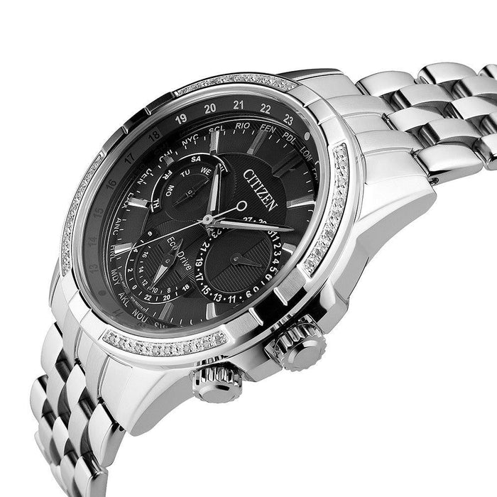 Citizen Calendrier Eco-Drive Mens Silver Stainless Steel Band Grey Dial Watch - BU2080-51H