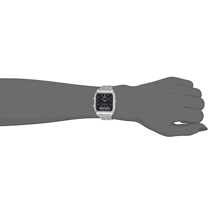 Casio Men's Black Dial Silver Stainless Steel Band Quartz Watch - AQ-230A-1DMQ