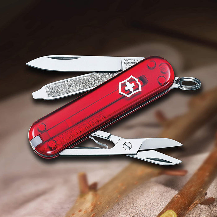 Victorinox Red Translucent Plastic Handle Stainless Steel Blade Swiss Army Folding Knife - 0.6223.T