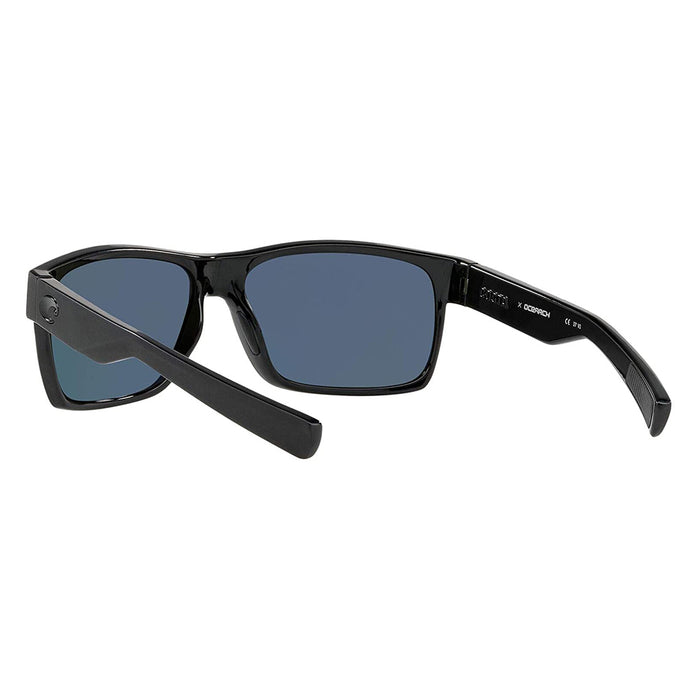 Costa Del Mar Mens Half Moon Shiny Black/Matte Black Frame Grey Blue Mirror Polarized 580p Lens Sunglasses - HFM155OBMP
