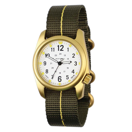 Bertucci A-2A Golden Field Unisex White Dial Green Stripe Nylon Band Japanese Quartz Watch