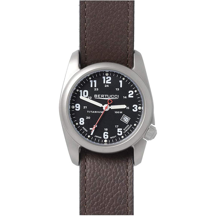 Bertucci Men's Black Dial Brown Leather Strap Band Quartz Watch 