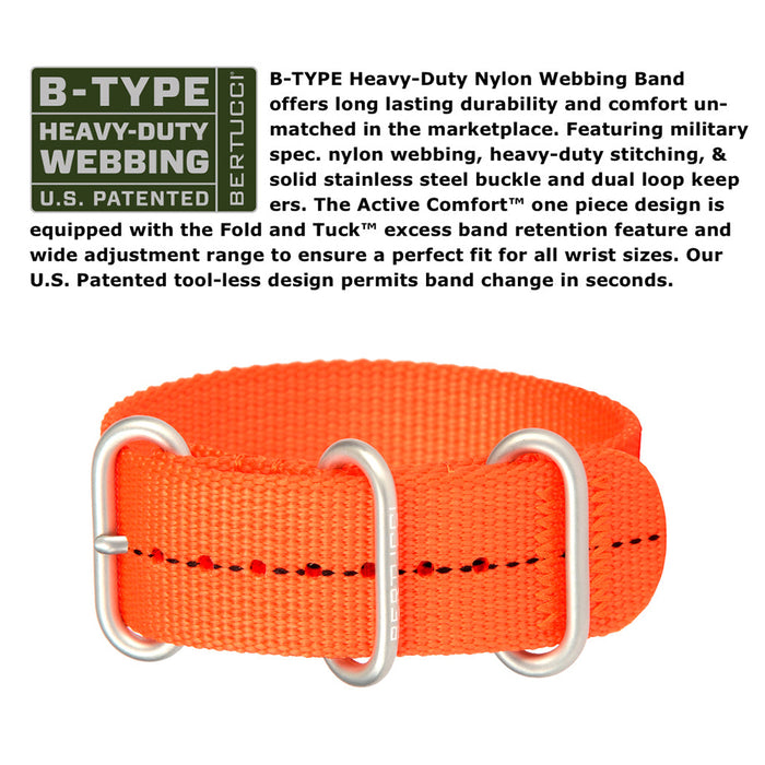 Bertucci Mens DX3 Plus Resin Case and Orange Nylon Strap Black Watch - 11042