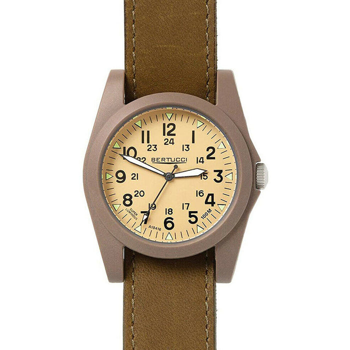 Bertucci Men's Fiber Reinforced Poly-resin Case Khaki Dial Brown Leather Band Round Watch