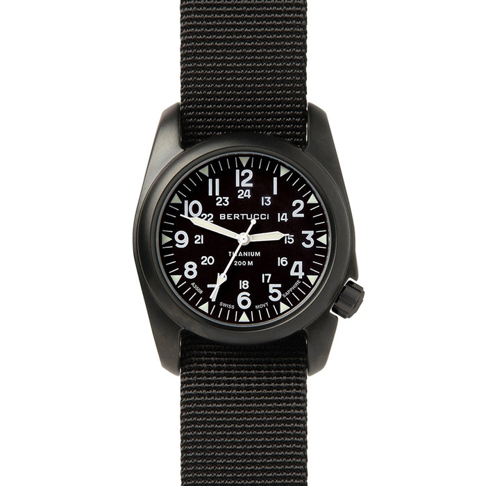 Bertucci Mens Vintage Durable Black Silver Dial Titanium Field Watch - 12027