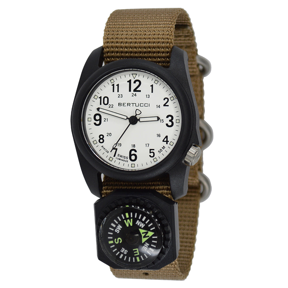 Bertucci Mens White Dial Black Case Coyote Nylon Band Quartz Watch - 1 ...