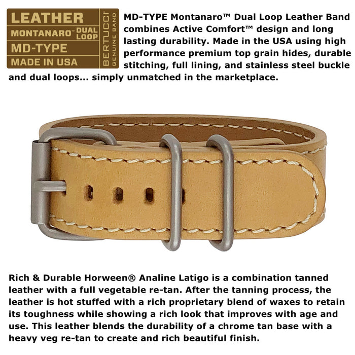 Bertucci Mens A-11T Americana Black Dial Canoe Matte Horween Analine Latigo Leather Band Chronograph Watch