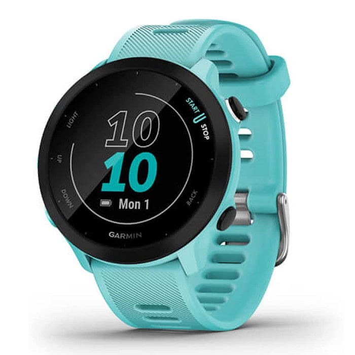 Garmin Women's Forerunner 55 GPS Black Bezel Silicone Aqua Band Smart Watch