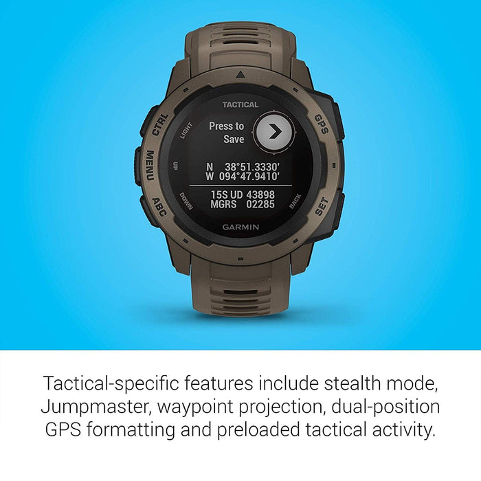 Garmin Instinct Outdoor Men's Tan Tactical Edition Band Black Digital Dial Smart Watch