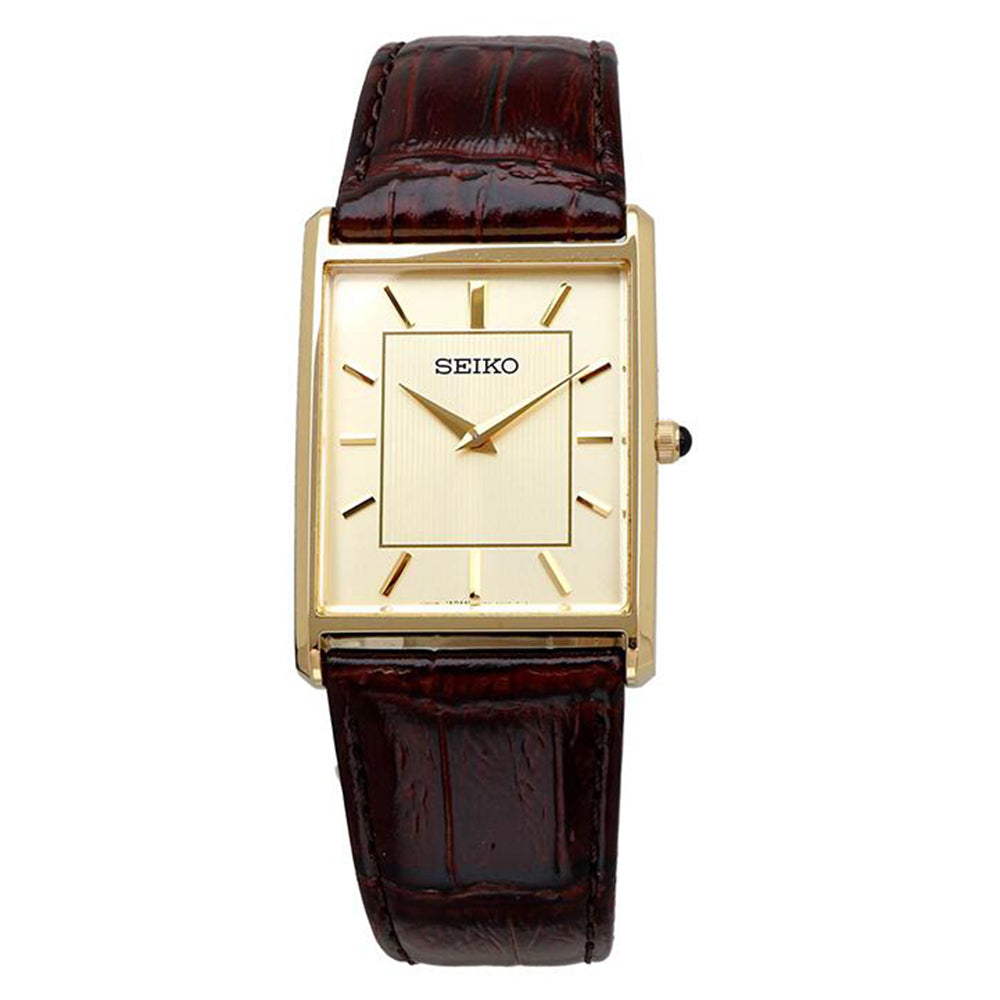 Seiko Men's Yellow Tone Square Dial Gold Markers Hardlex Crystal