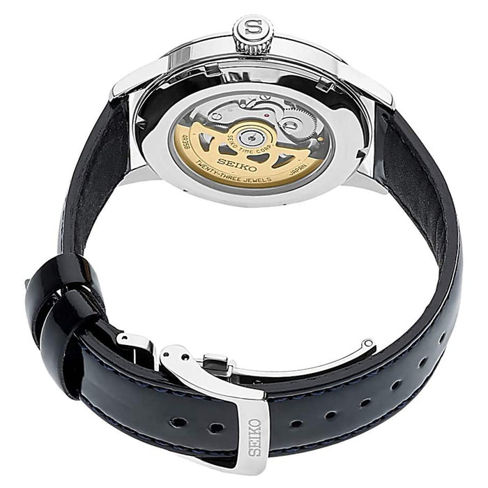 Seiko Men's White Dial Black Leather Band Automatic Watch SRPB43