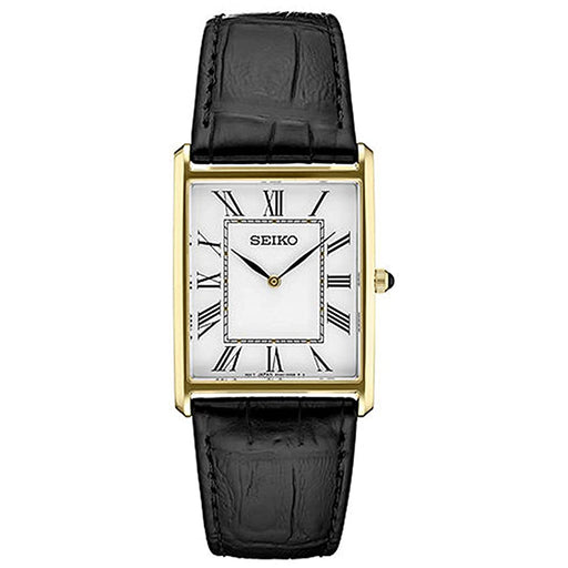 Seiko Men's White Dial Black Band Leather Watches | WatchCo.com