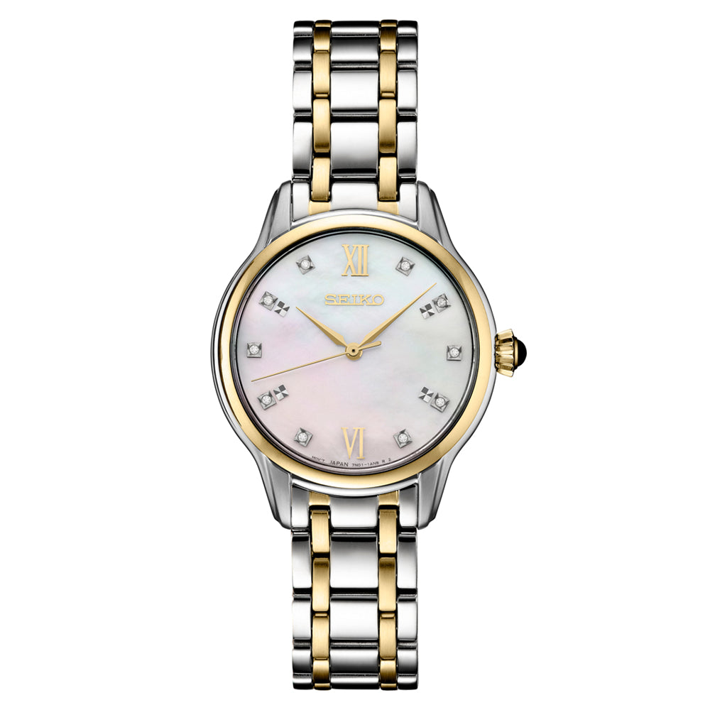 Seiko Women's Mother of Pearl Dial Silver Gold Band Stainless