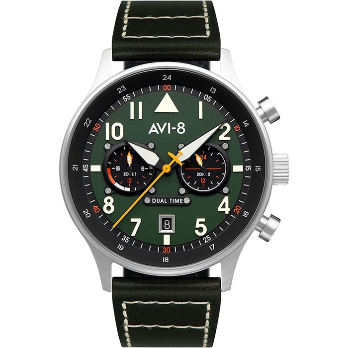 AVI-8 Men's Green Dial Leather Band Dual Watches | WatchCo.com