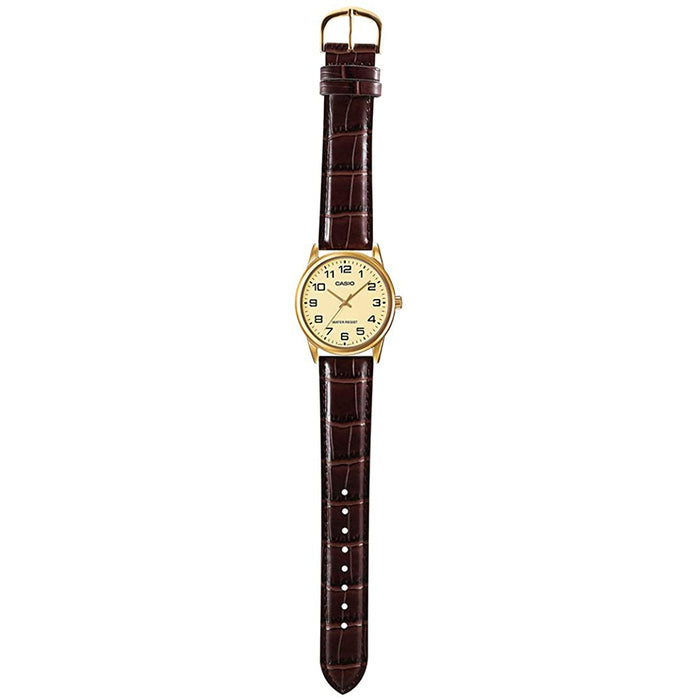 Casio Mens Gold Dial Analog Leather B. Watch — WatchCo.com