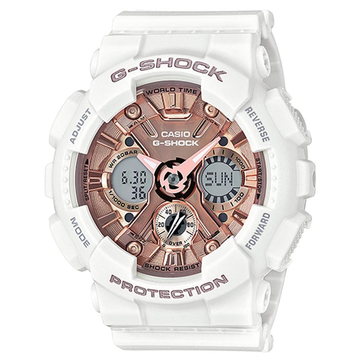 Casio G-Shock Mens White Resin Band Brown Dial Ana-Digi Smart Watch - GMAS120MF-7A2 - WatchCo.com