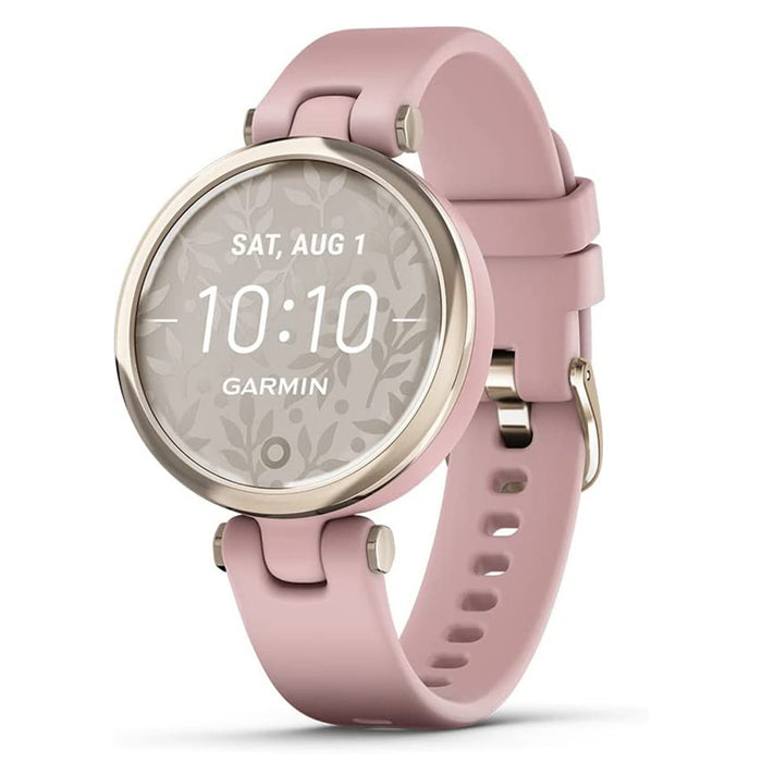 Garmin Lily Cream Gold and Dust Rose Silicone Band Bright Touchscreen Display and Patterned Lens Stylish Small Smartwatch - 010-02384-03