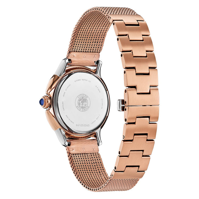 Citizen Womens Eco-Drive Mother-of-pearl Dial Analog Business Rose Gold Band Watch - EM0796-75D