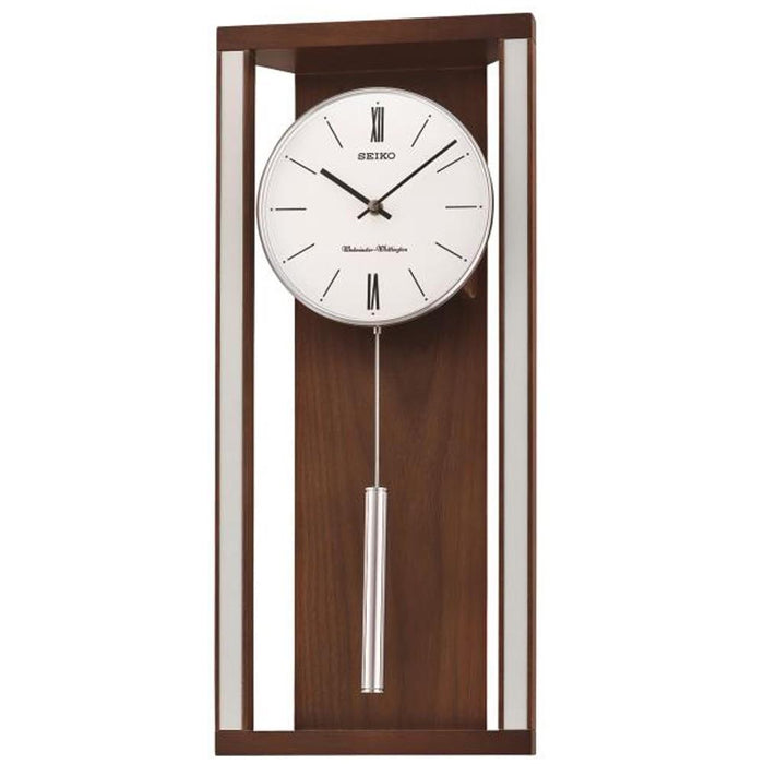 Seiko Pendulum Silver Stainless Steel Case White Dial Wooden Frame Clock - QXH068BLH - WatchCo.com