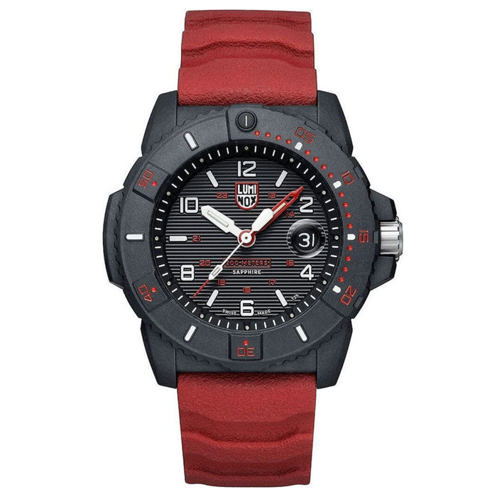 Luminox Mens Navy SEAL Red Rubber Strap Black Dial Military Dive Watch - XS.3615.LM